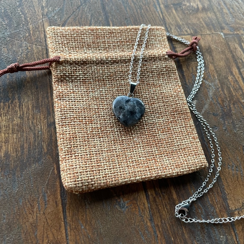 Genuine Larvikite Heart Pendant Labradorite Necklace Minimalist Necklace
